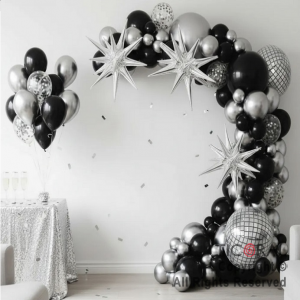 SET DE GLOBOS ARCO XL ESFERA NEGRO Y PLATA LA757 103 UNIDADES